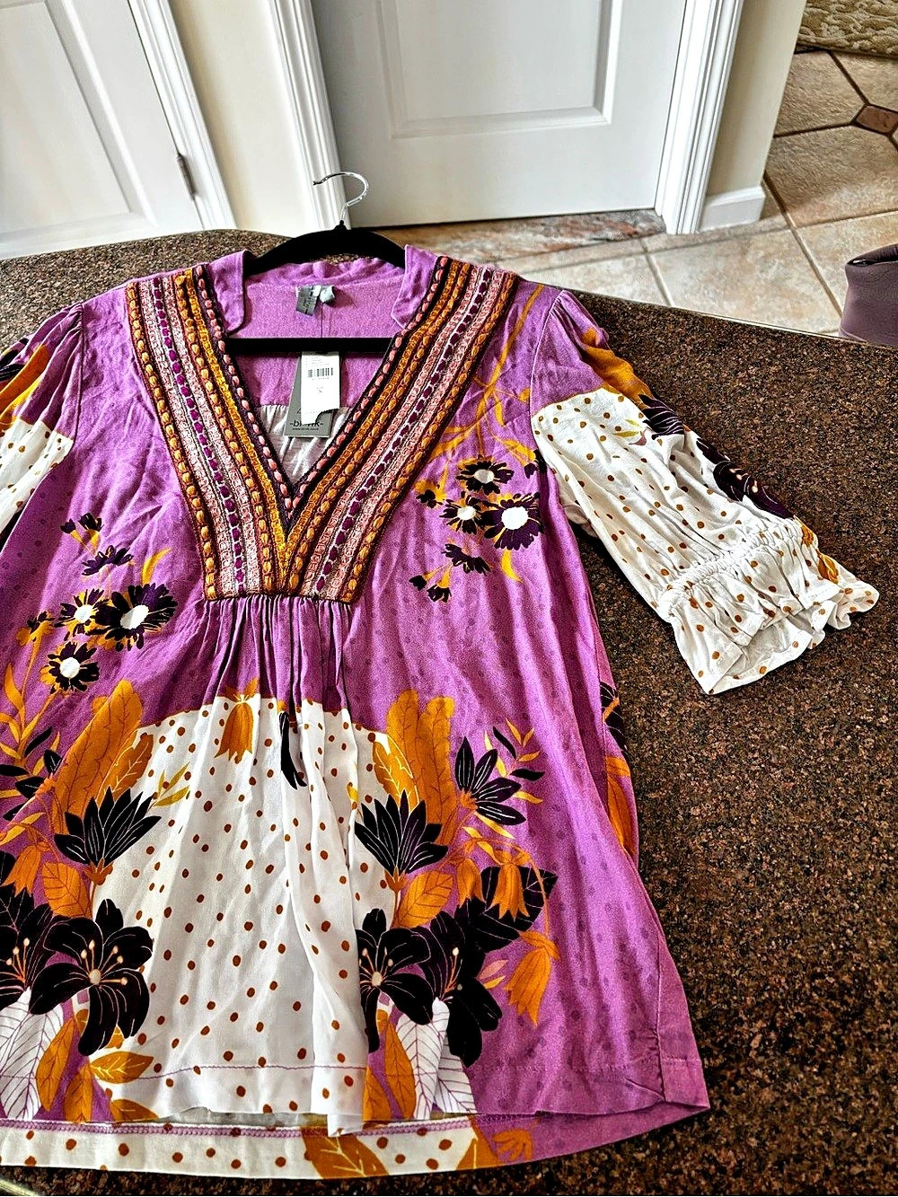 blank London/Anthropologie Embroidered Purple White Blouse Size Small NWT